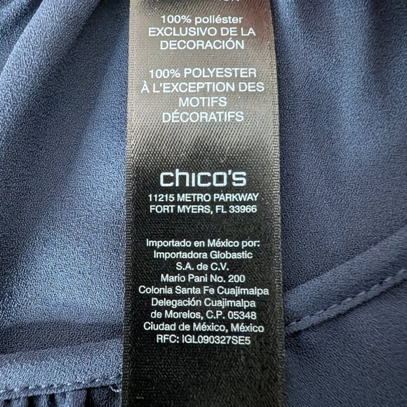 Chico s Black Label Mixed Blouse Navy Blue Button Sheer Top - Picture 9 of 10